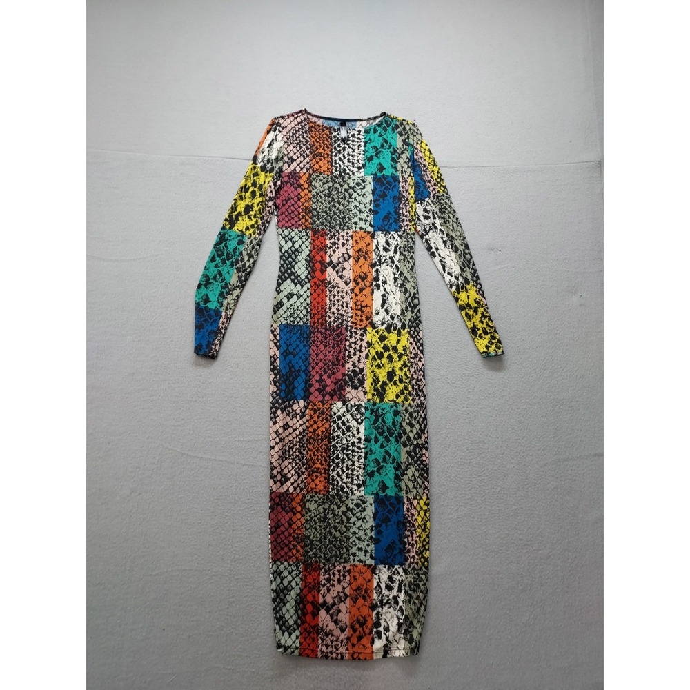 Good Time USA Women Midi Dress S Red Snakeskin Print Bodycon Long Sleeve Party